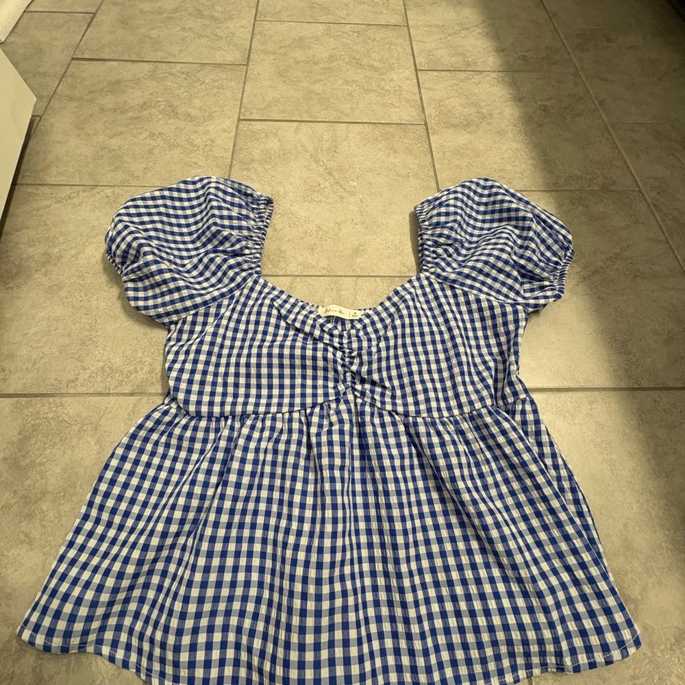 women’s blue gingham boutique cute top